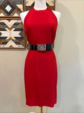Vintage Ralph Lauren Blue Label 90s Red Backless Halter Dress size 6